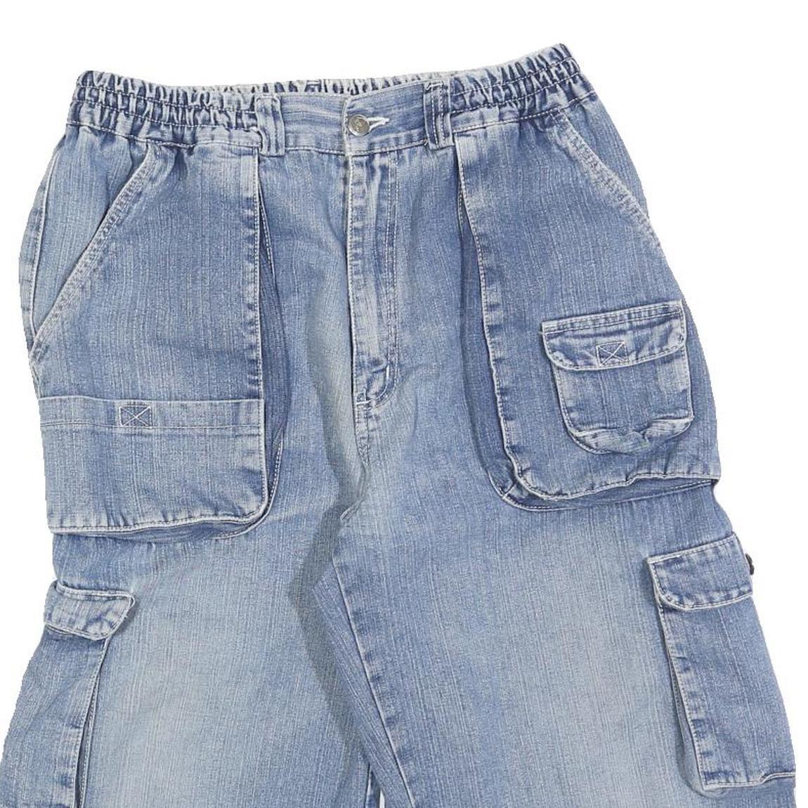 Womens Blue Casual Cargo Denim Cotton Blend Shorts S W28 Multi Pocket