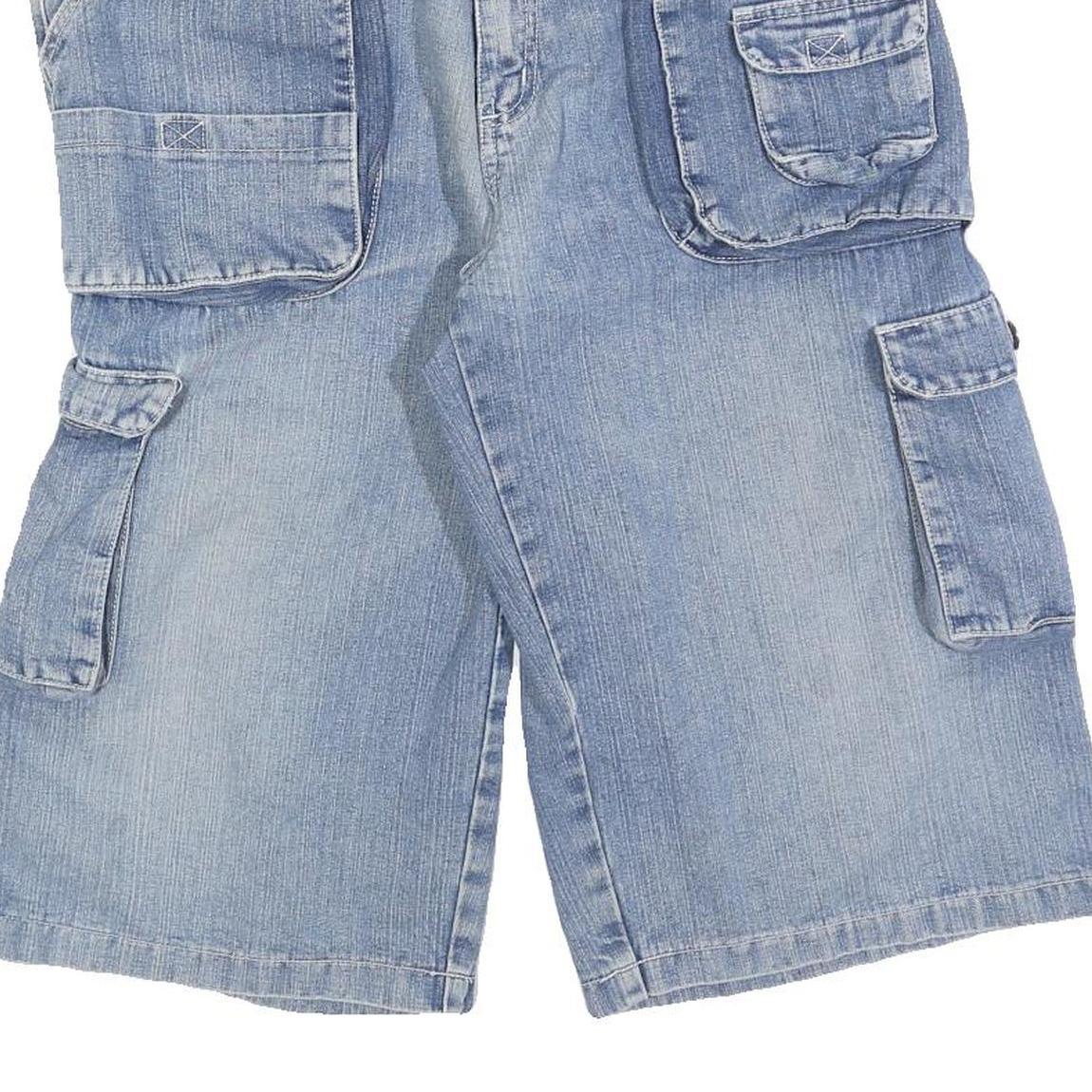 Womens Blue Casual Cargo Denim Cotton Blend Shorts S W28 Multi Pocket