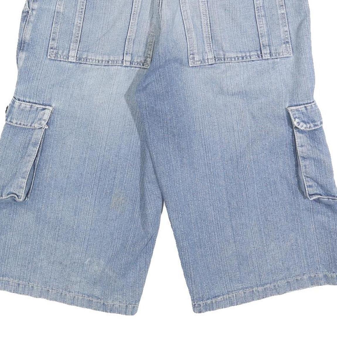 Womens Blue Casual Cargo Denim Cotton Blend Shorts S W28 Multi Pocket