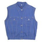 OCEAN LIFE Womens Blue Cotton Button Jacket L Sleeveless Pocketed Outerwear