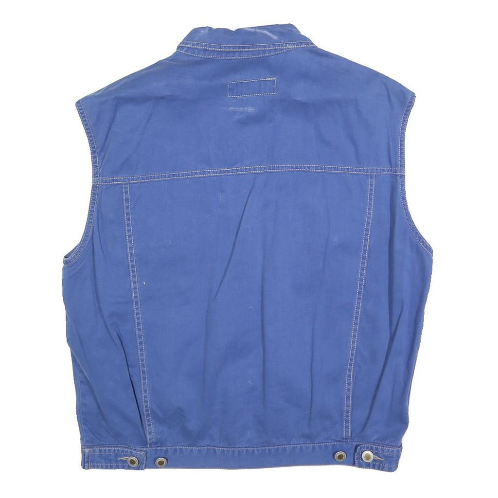 OCEAN LIFE Womens Blue Cotton Button Jacket L Sleeveless Pocketed Outerwear
