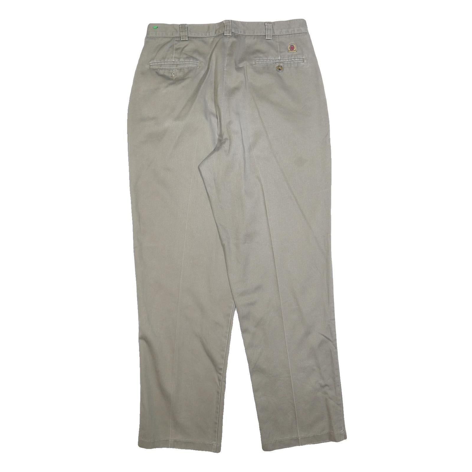 TOMMY HILFIGER Mens Regular Beige Cotton Blend Trousers W34 L32 Classic Zip