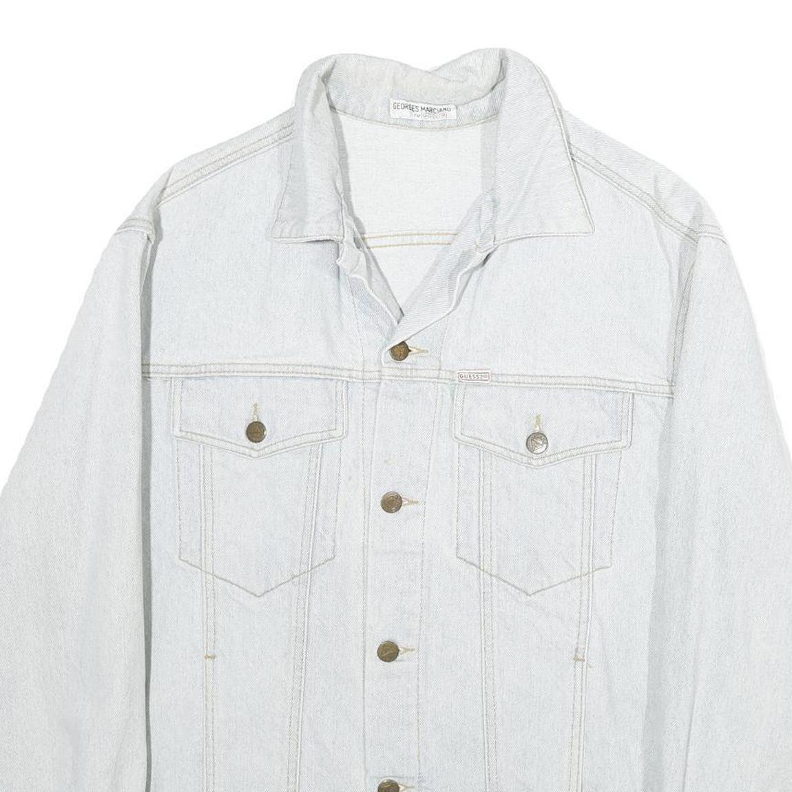 GUESS Mens Light Blue Denim Jacket L Cotton Button Plain Casual Classic Fit
