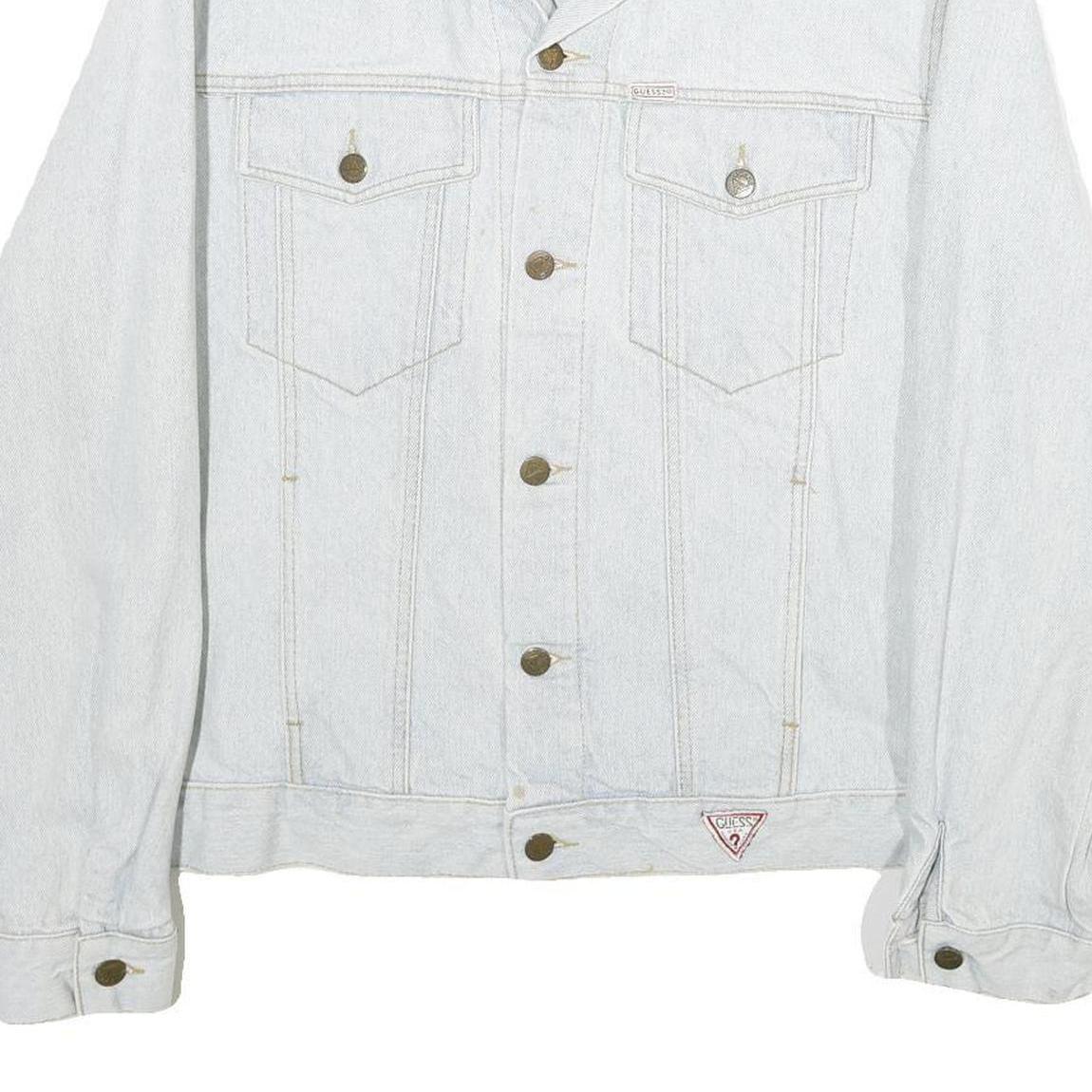 GUESS Mens Light Blue Denim Jacket L Cotton Button Plain Casual Classic Fit