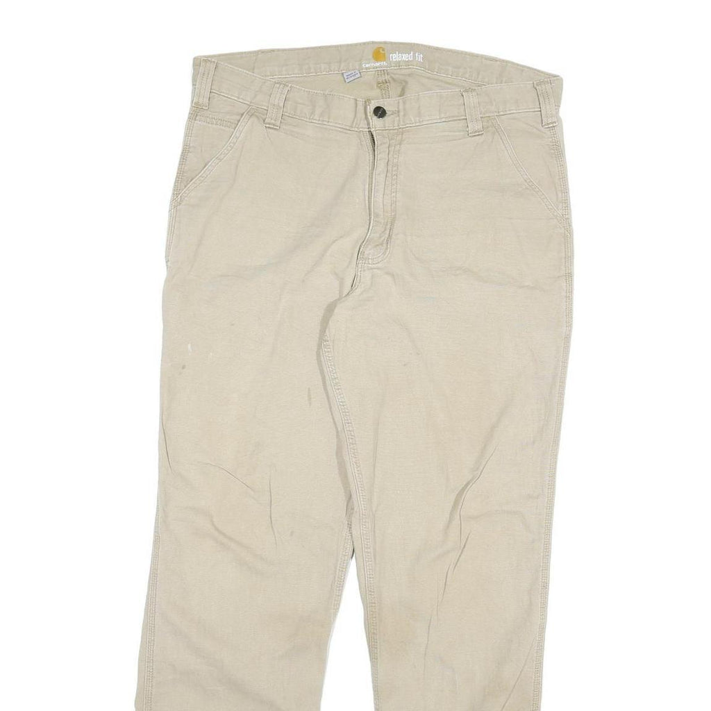 CARHARTT Mens Jeans Beige Relaxed Straight Cotton Blend W36 L34 Workwear Zip
