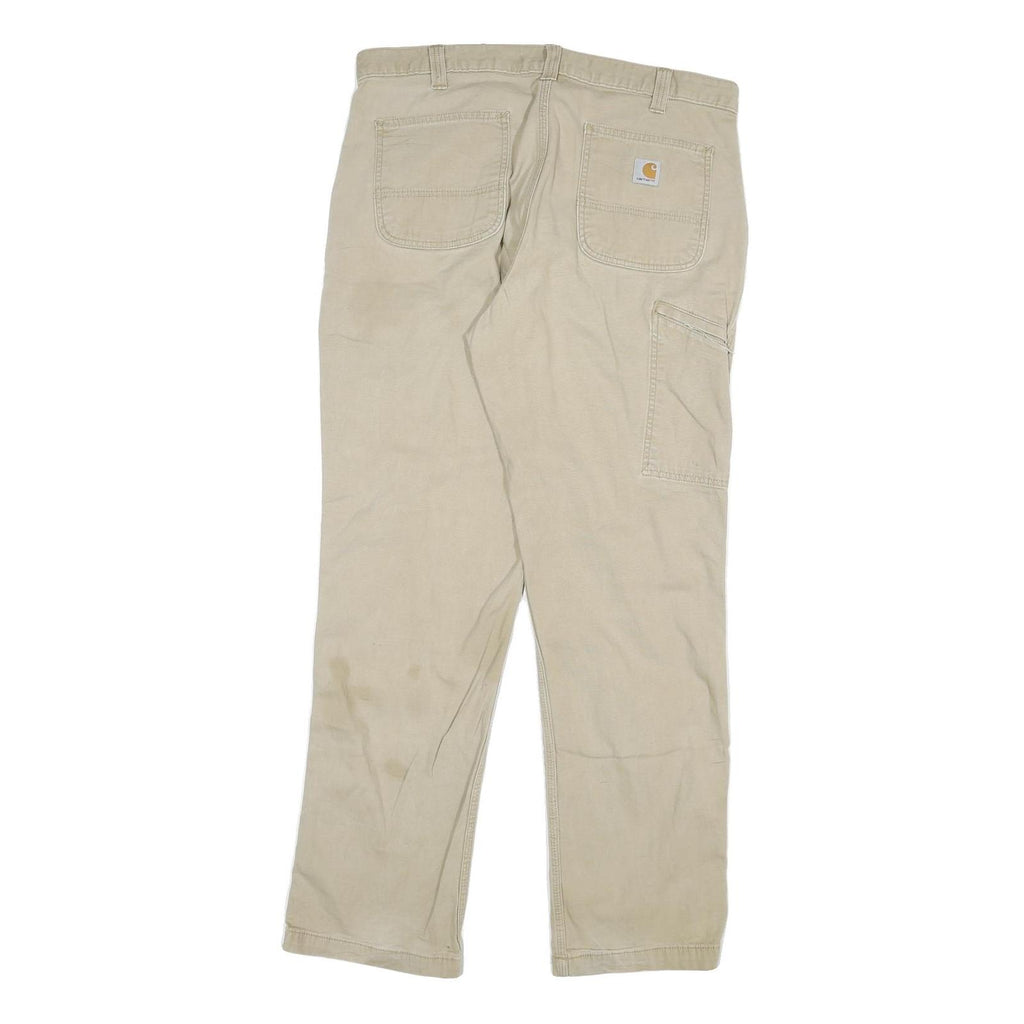 CARHARTT Mens Jeans Beige Relaxed Straight Cotton Blend W36 L34 Workwear Zip