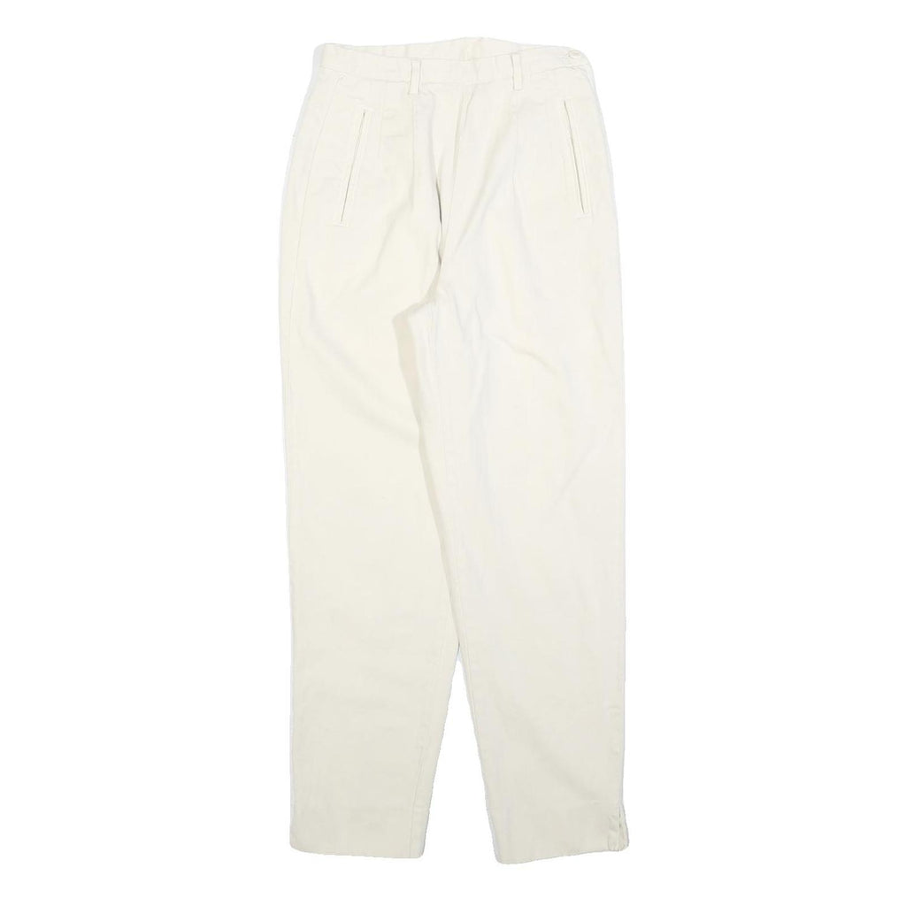 Womens Cotton Cream Regular Fit Straight Leg Trousers W26 L28 Zip Closure