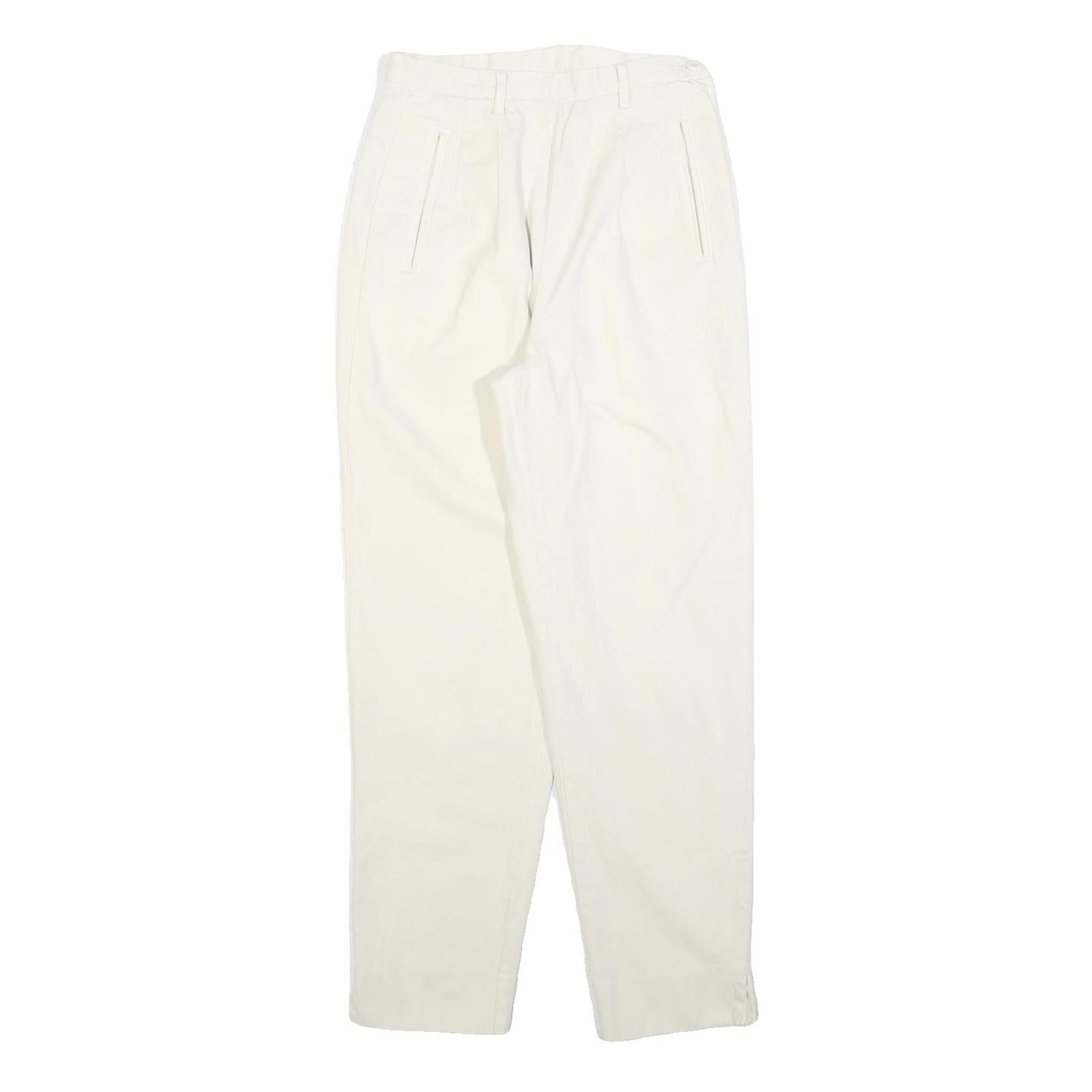 Womens Cotton Cream Regular Fit Straight Leg Trousers W26 L28 Zip Closure