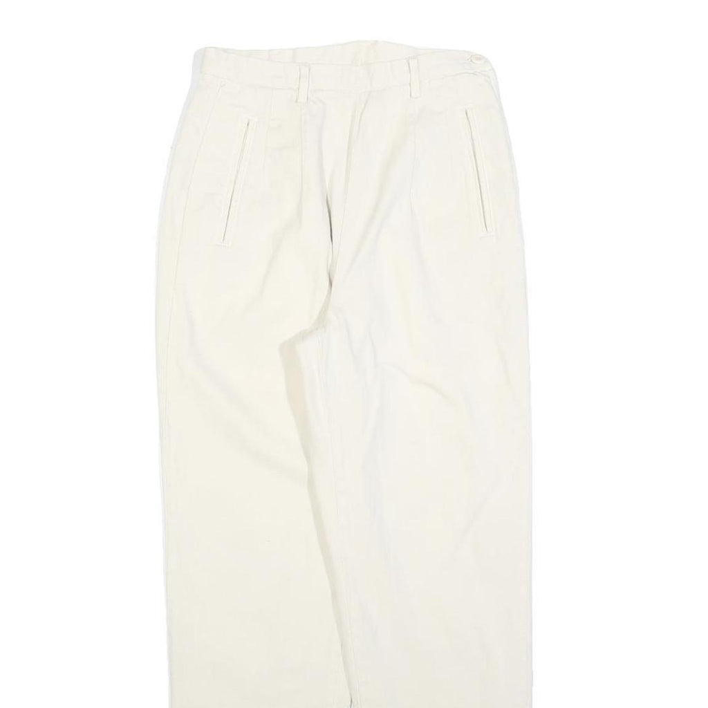 Womens Cotton Cream Regular Fit Straight Leg Trousers W26 L28 Zip Closure