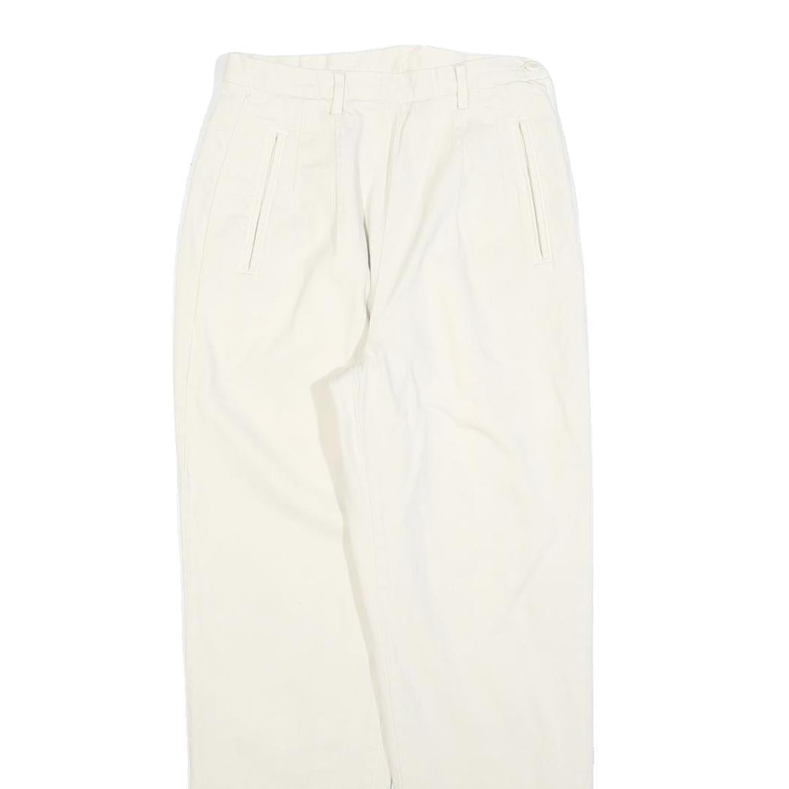 Womens Cotton Cream Regular Fit Straight Leg Trousers W26 L28 Zip Closure