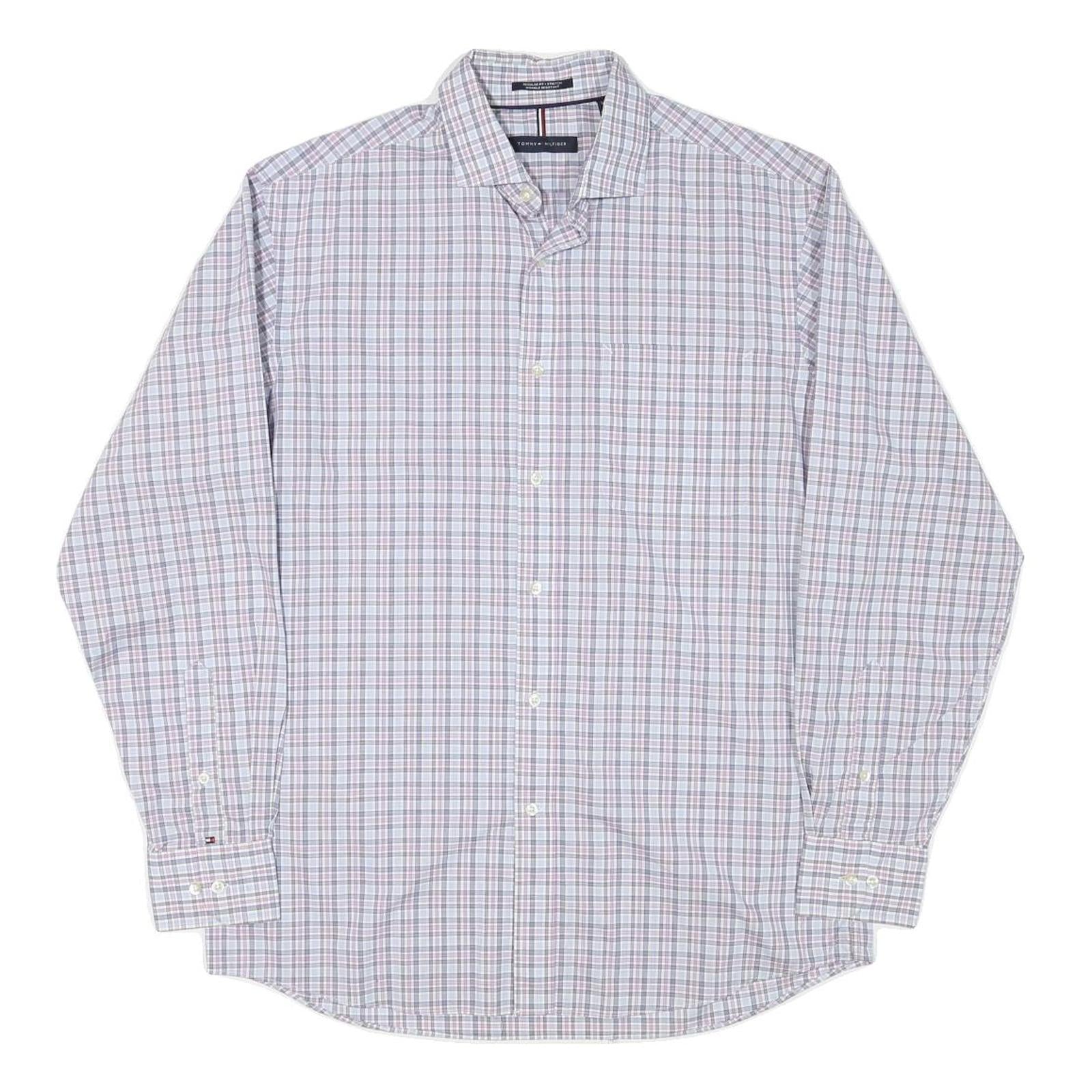 TOMMY HILFIGER Mens White & Pink Check Shirt M Classic Fit Button-Down Collar