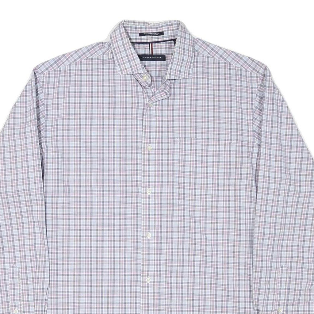 TOMMY HILFIGER Mens White & Pink Check Shirt M Classic Fit Button-Down Collar
