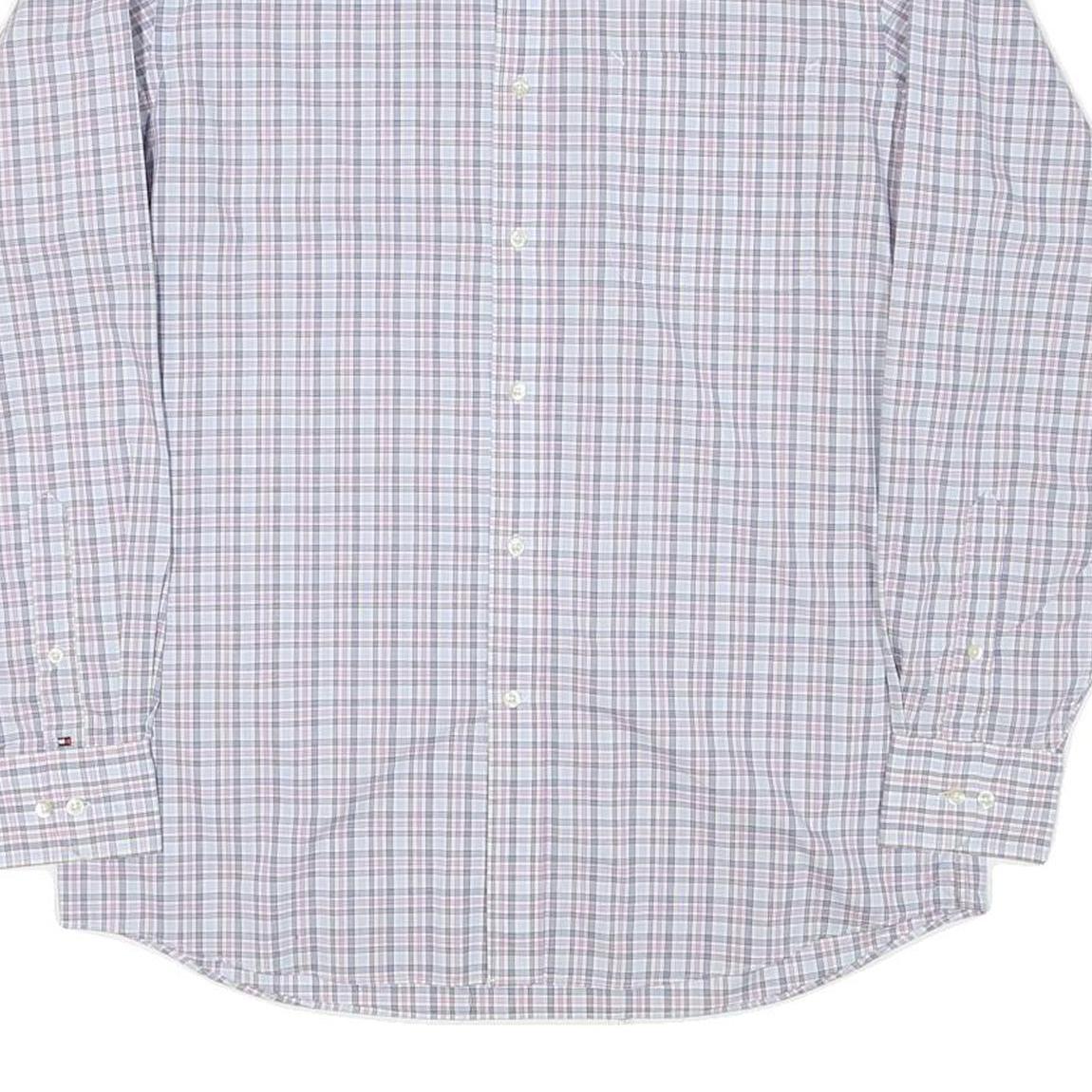TOMMY HILFIGER Mens White & Pink Check Shirt M Classic Fit Button-Down Collar