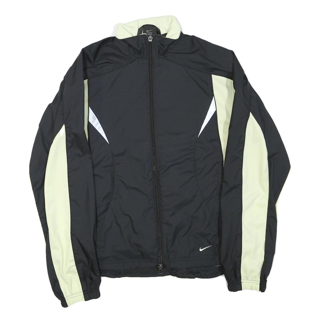 NIKE Womens Black & Cream Zip Jacket M Polyester Blend Plain Lightweight