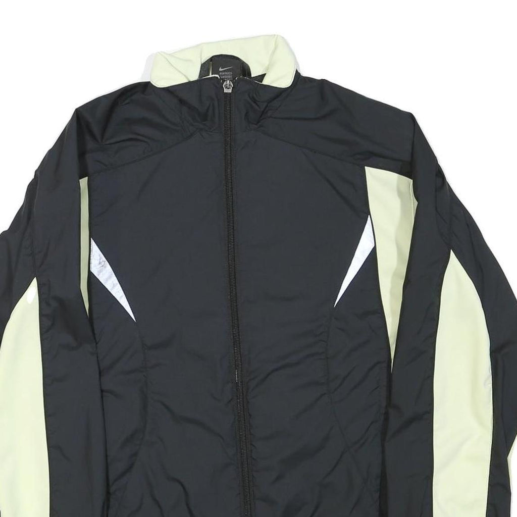 NIKE Womens Black & Cream Zip Jacket M Polyester Blend Plain Lightweight