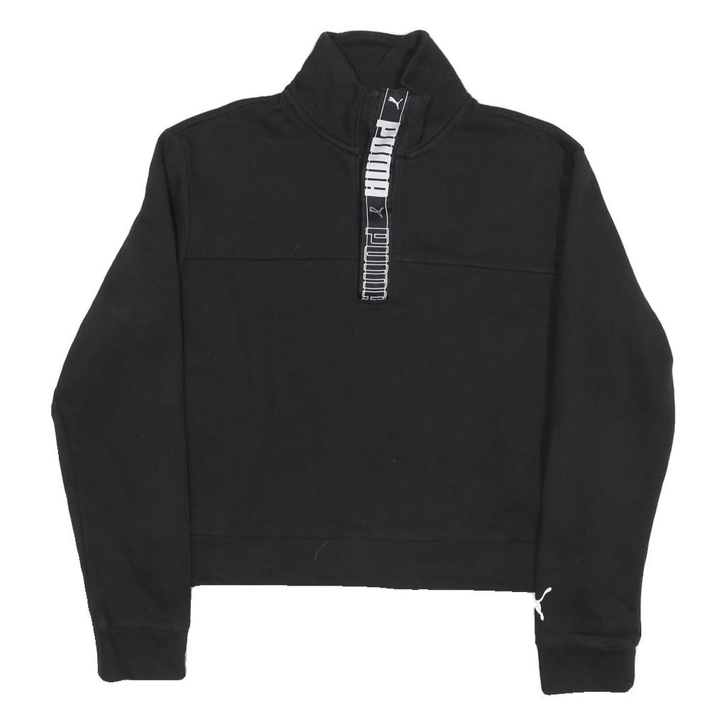 PUMA Womens Black Crew Neck M Logo Tape Zip Detail Sweatshirt
