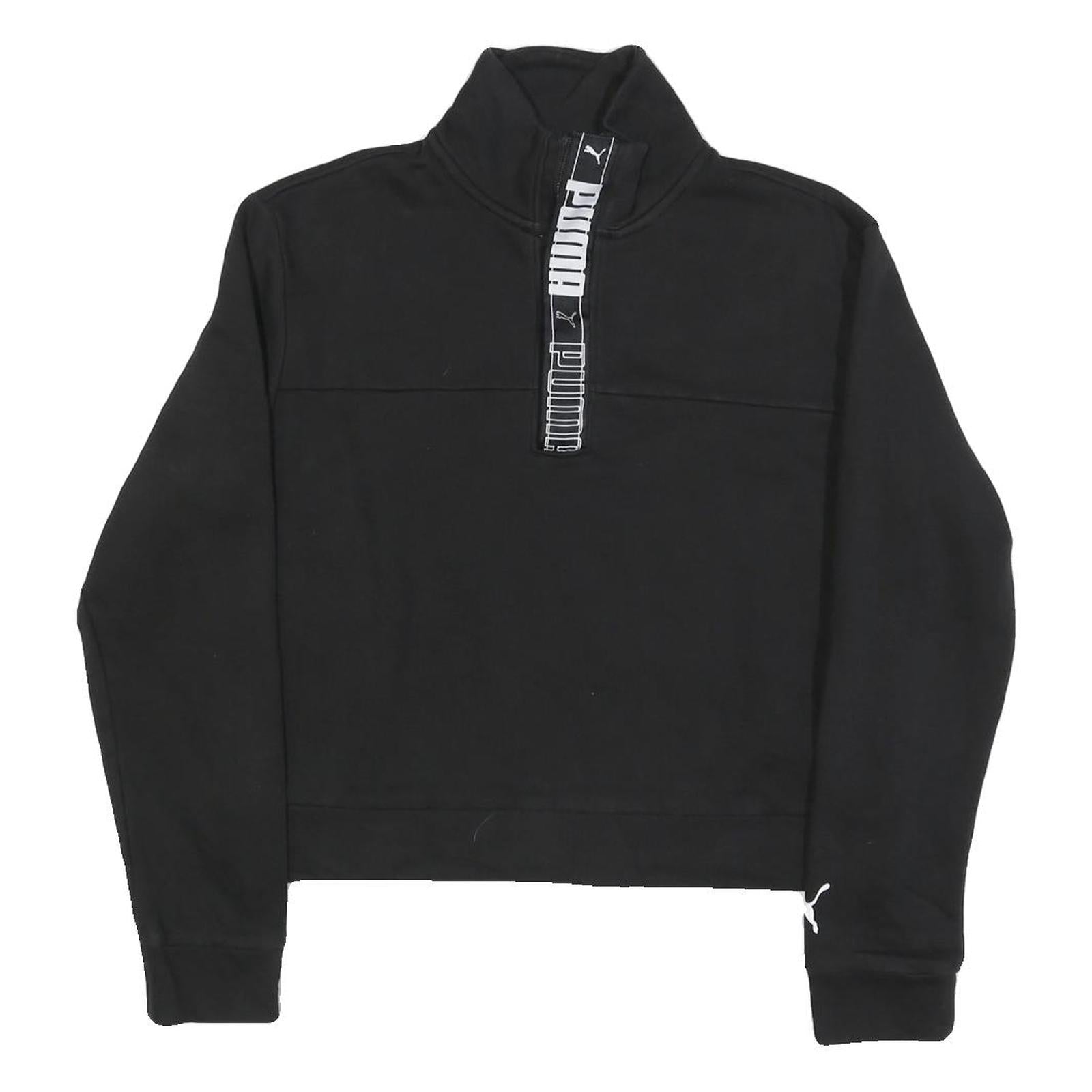 PUMA Womens Black Crew Neck M Logo Tape Zip Detail Sweatshirt