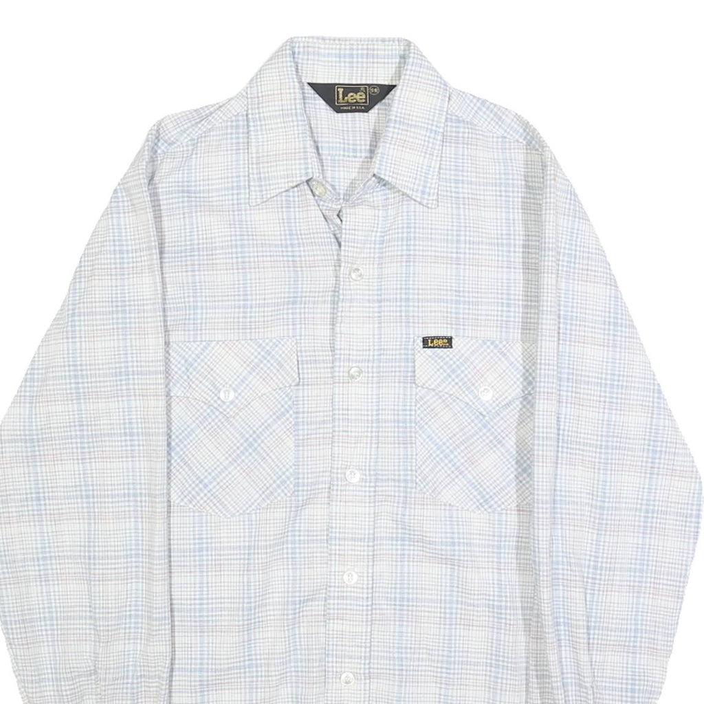 LEE Mens Blue White Check Shirt S Cotton Blend Casual Pocket Buttons