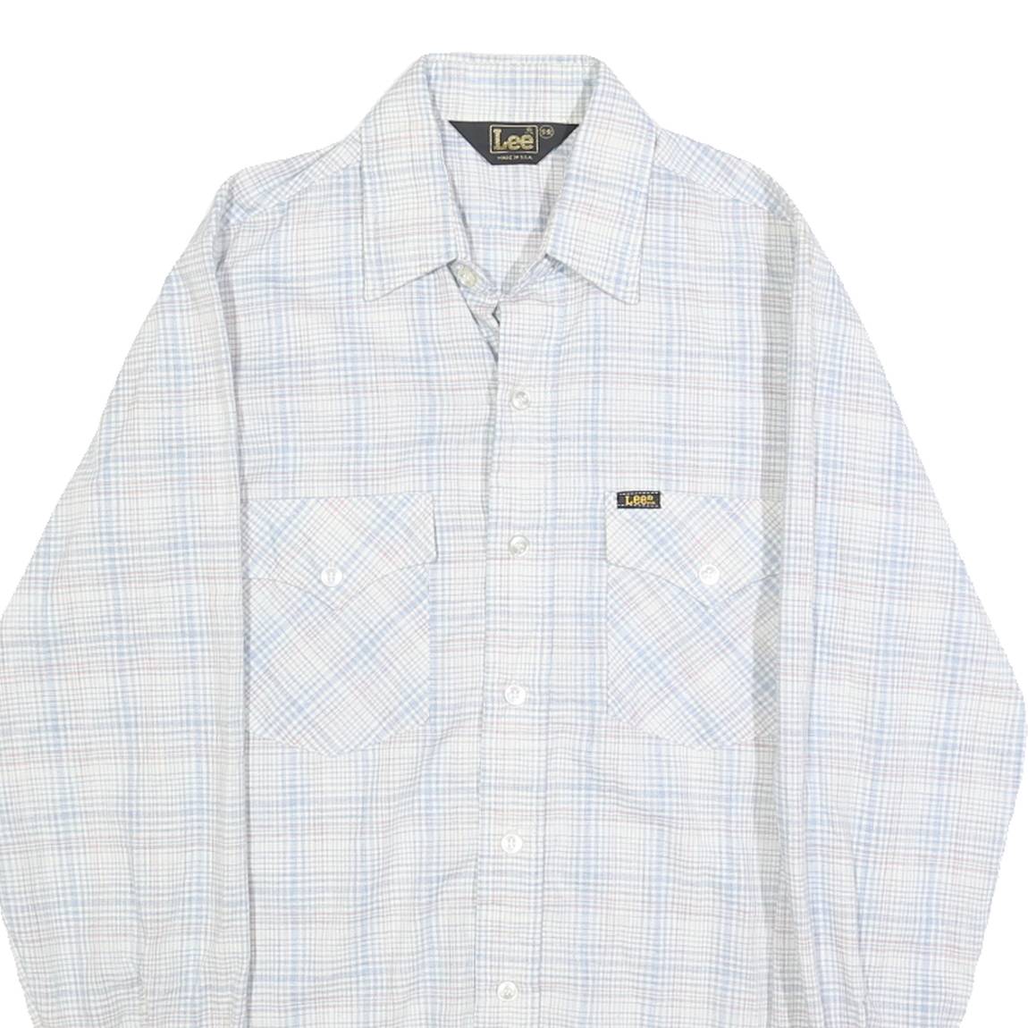 LEE Mens Blue White Check Shirt S Cotton Blend Casual Pocket Buttons