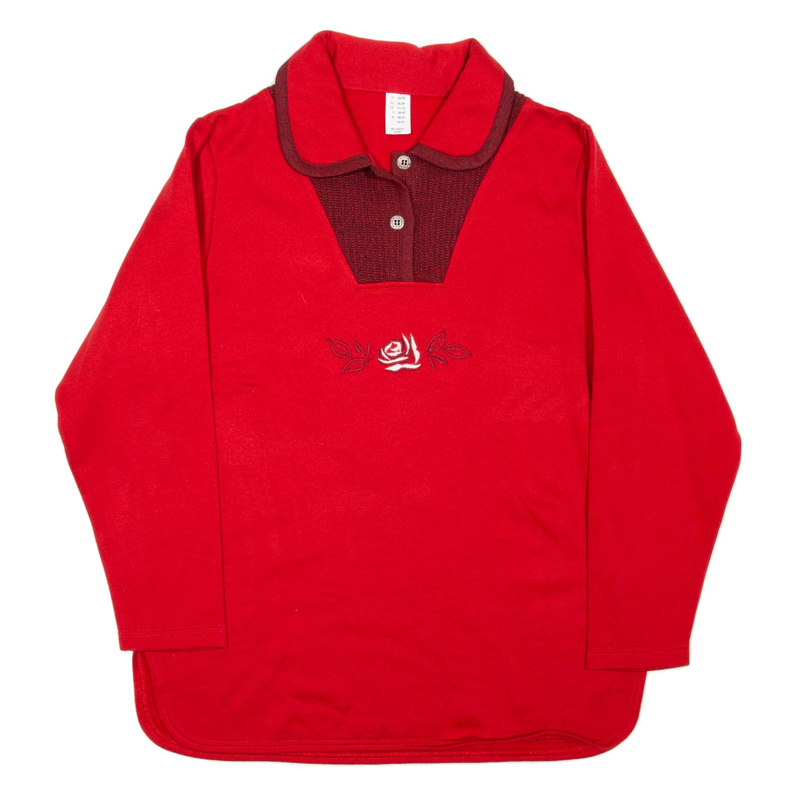 Rose Womens Sweatshirt Red Collared 90s UK 10