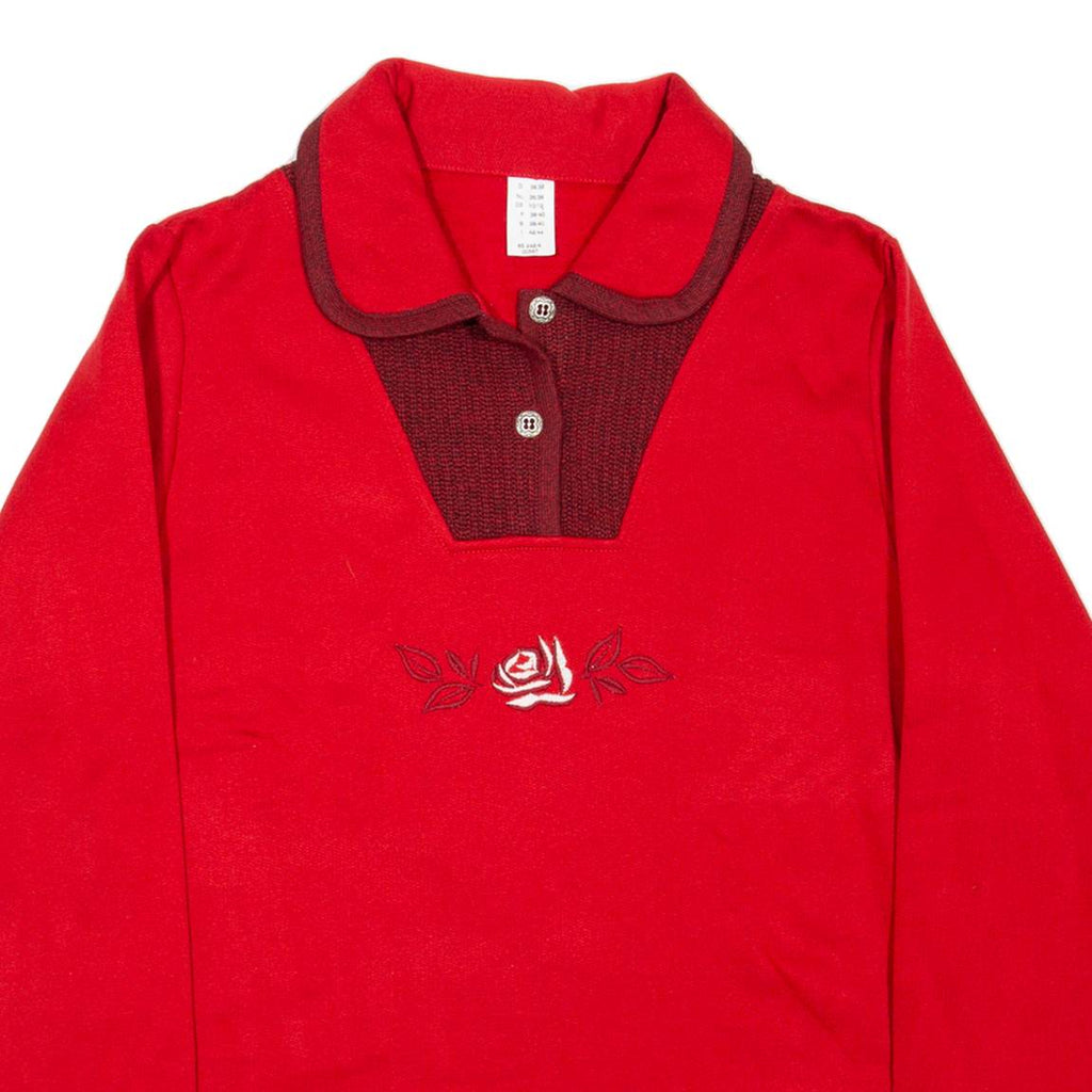 Rose Womens Sweatshirt Red Collared 90s UK 10