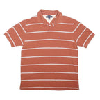 TOMMY HILFIGER Mens Rust & White Striped Short Sleeve Polo Shirt XL Cotton Blend