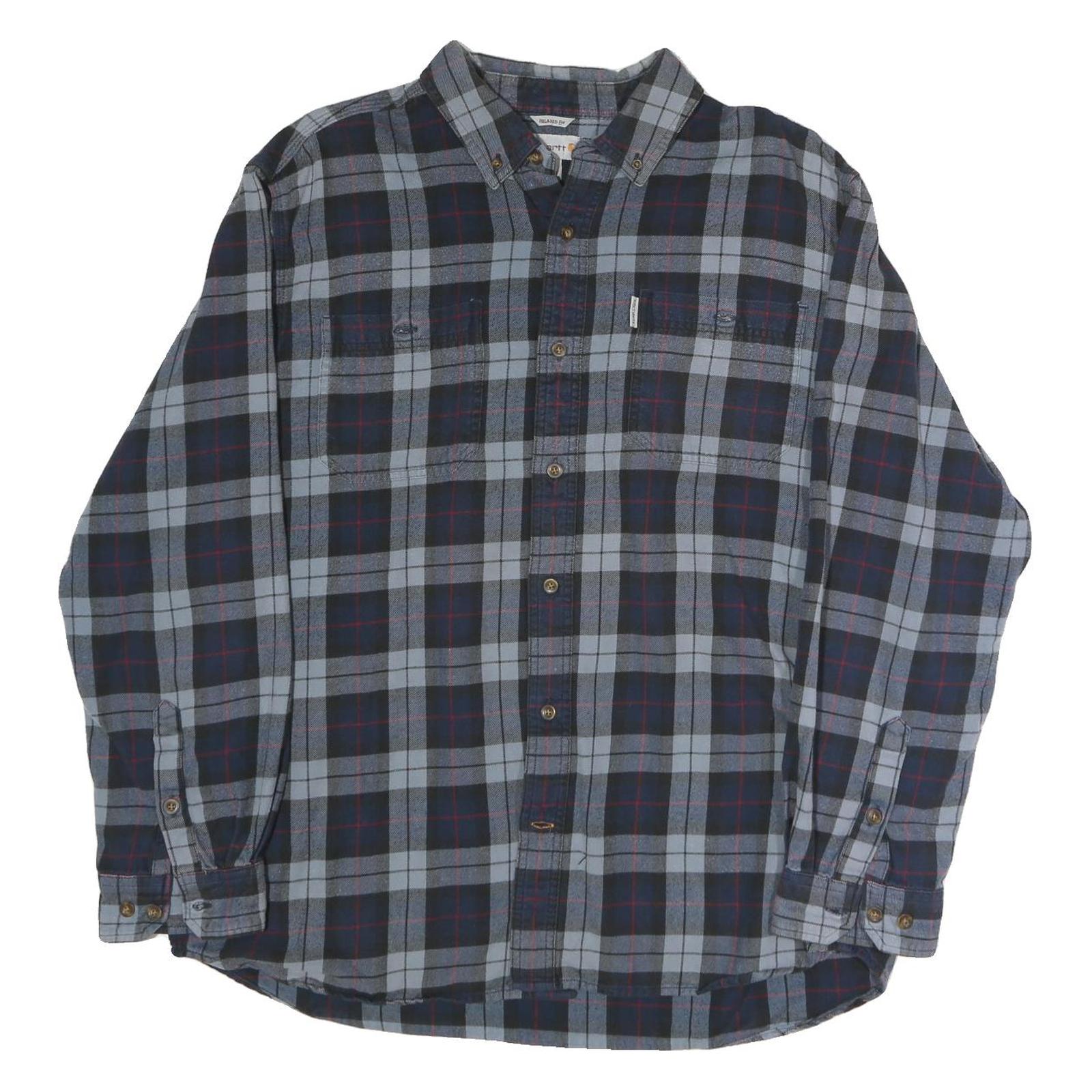 CARHARTT Mens Blue & Grey Check Shirt XL Button Down Casual Workwear Long Sleeve