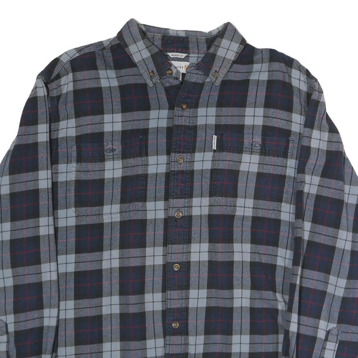 CARHARTT Mens Blue & Grey Check Shirt XL Button Down Casual Workwear Long Sleeve