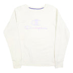 CHAMPION Womens White Crew Neck M Cotton Blend Logo Sweatshirt Pullover