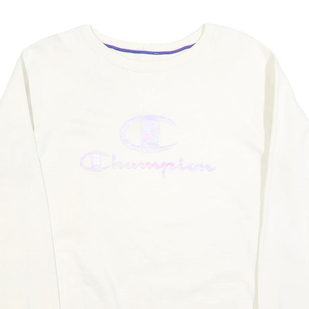 CHAMPION Womens White Crew Neck M Cotton Blend Logo Sweatshirt Pullover