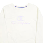 CHAMPION Womens White Crew Neck M Cotton Blend Logo Sweatshirt Pullover