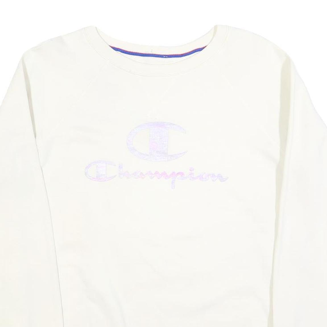 CHAMPION Womens White Crew Neck M Cotton Blend Logo Sweatshirt Pullover