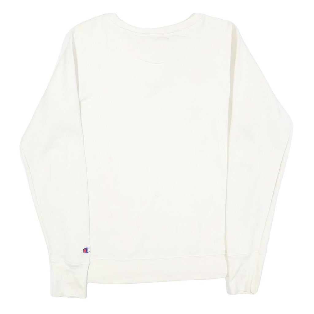 CHAMPION Womens White Crew Neck M Cotton Blend Logo Sweatshirt Pullover