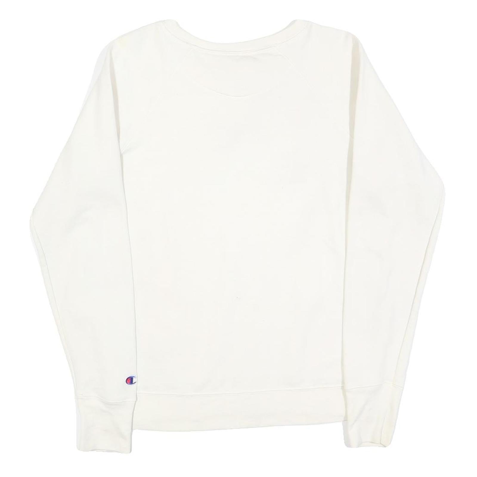 CHAMPION Womens White Crew Neck M Cotton Blend Logo Sweatshirt Pullover