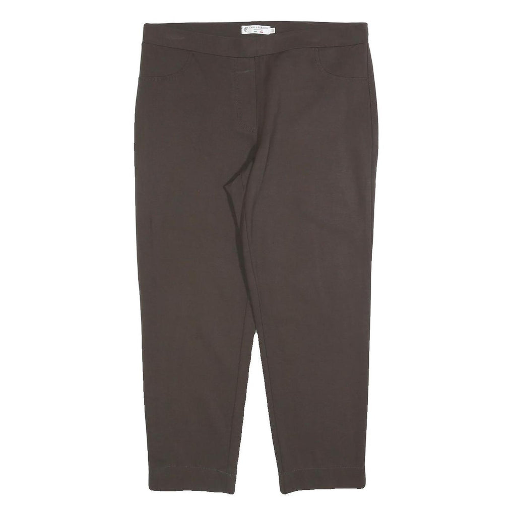 CARLA FERRONI Womens Polyester Blend Slim Brown Trousers W34 L27 Zip Closure