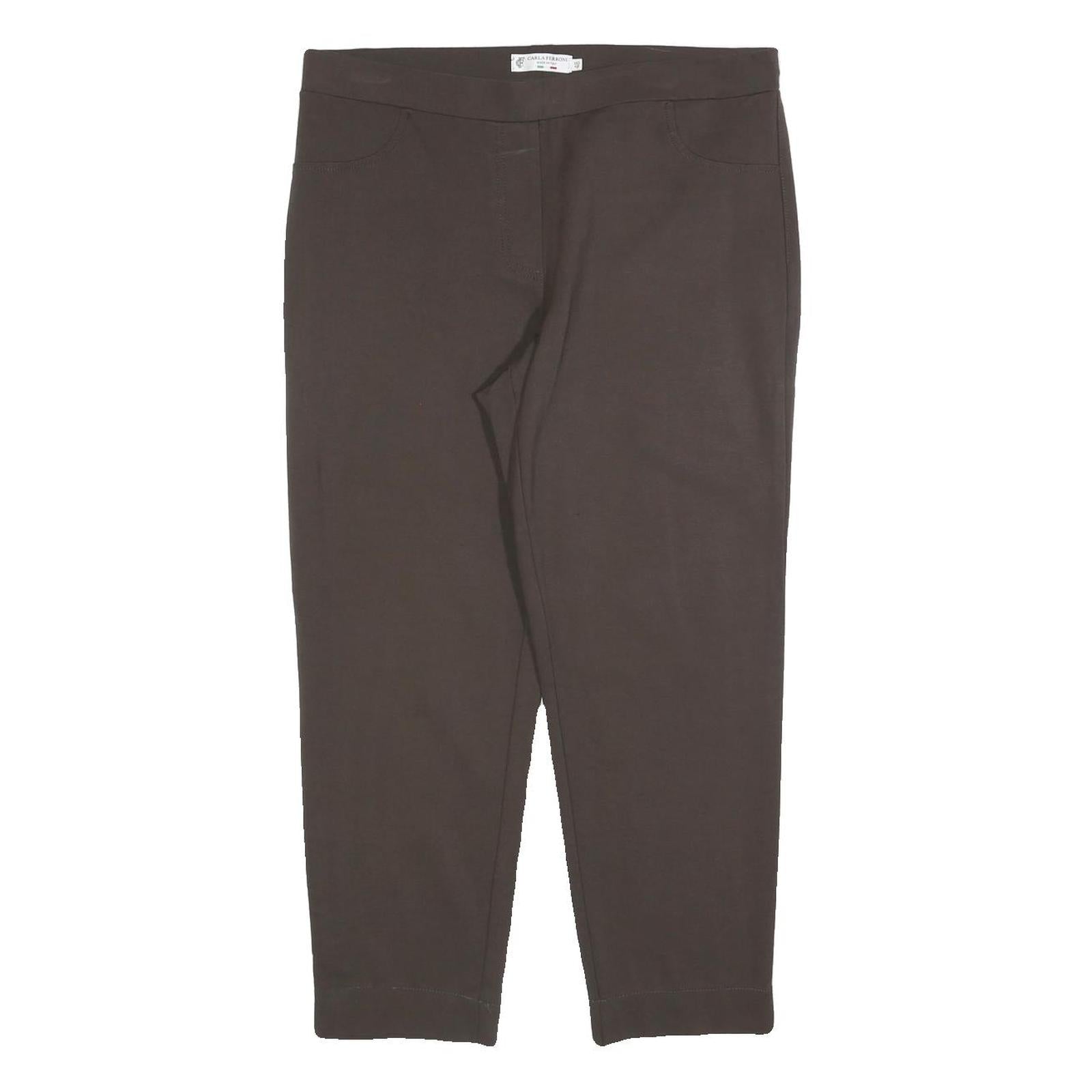 CARLA FERRONI Womens Polyester Blend Slim Brown Trousers W34 L27 Zip Closure