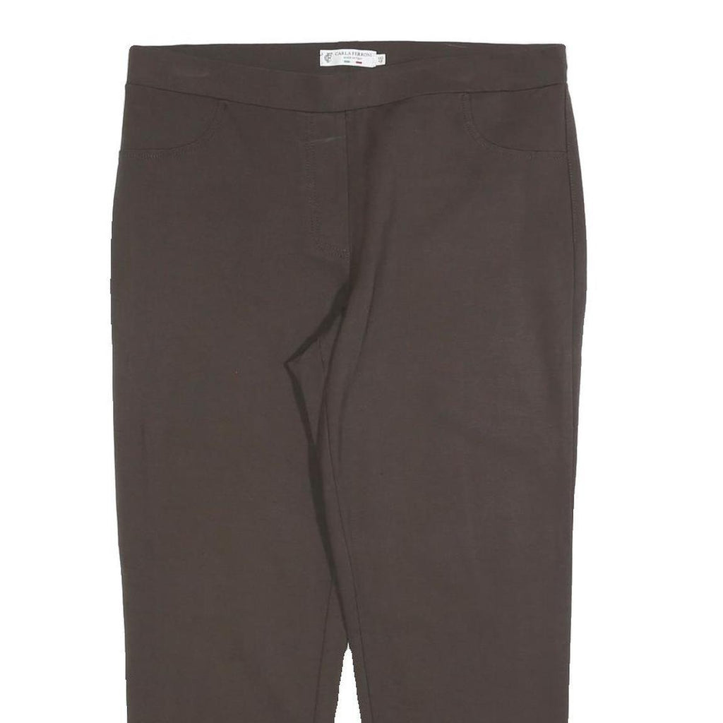 CARLA FERRONI Womens Polyester Blend Slim Brown Trousers W34 L27 Zip Closure