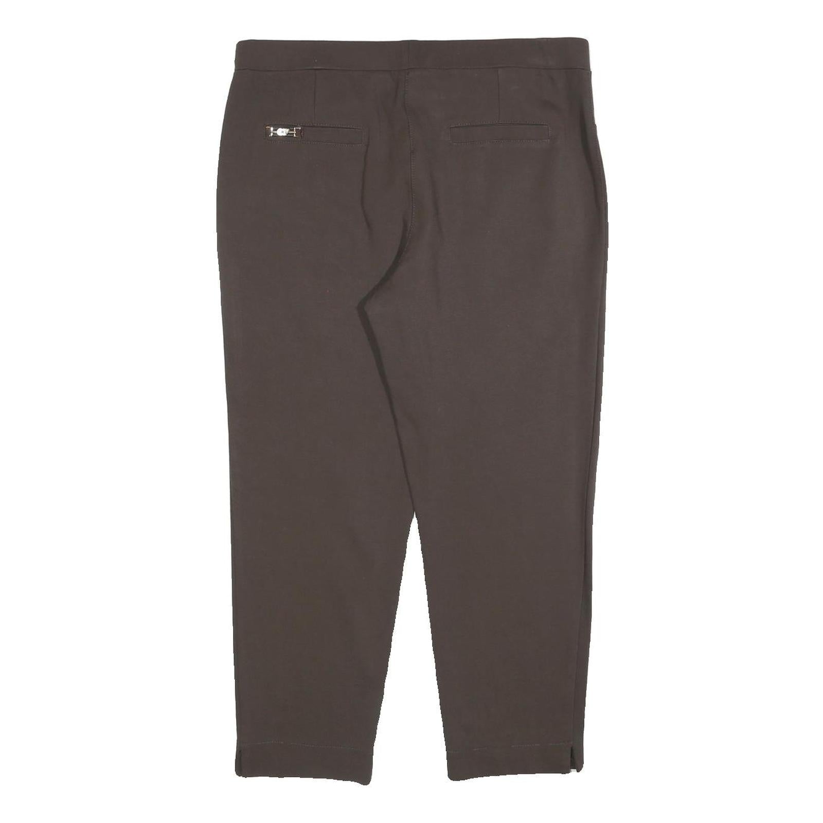 CARLA FERRONI Womens Polyester Blend Slim Brown Trousers W34 L27 Zip Closure