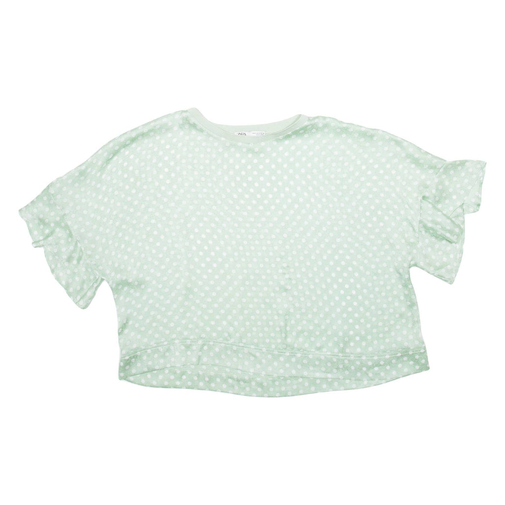 ZARA Womens Printed Blouse Green Silk Polka Dot M