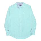 TOMMY HILFIGER Mens Blue Checked Shirt L Classic Cotton Long Sleeve Button