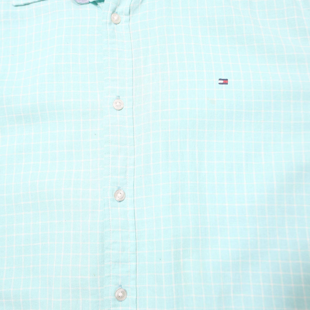 TOMMY HILFIGER Mens Blue Checked Shirt L Classic Cotton Long Sleeve Button