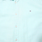 TOMMY HILFIGER Mens Blue Checked Shirt L Classic Cotton Long Sleeve Button