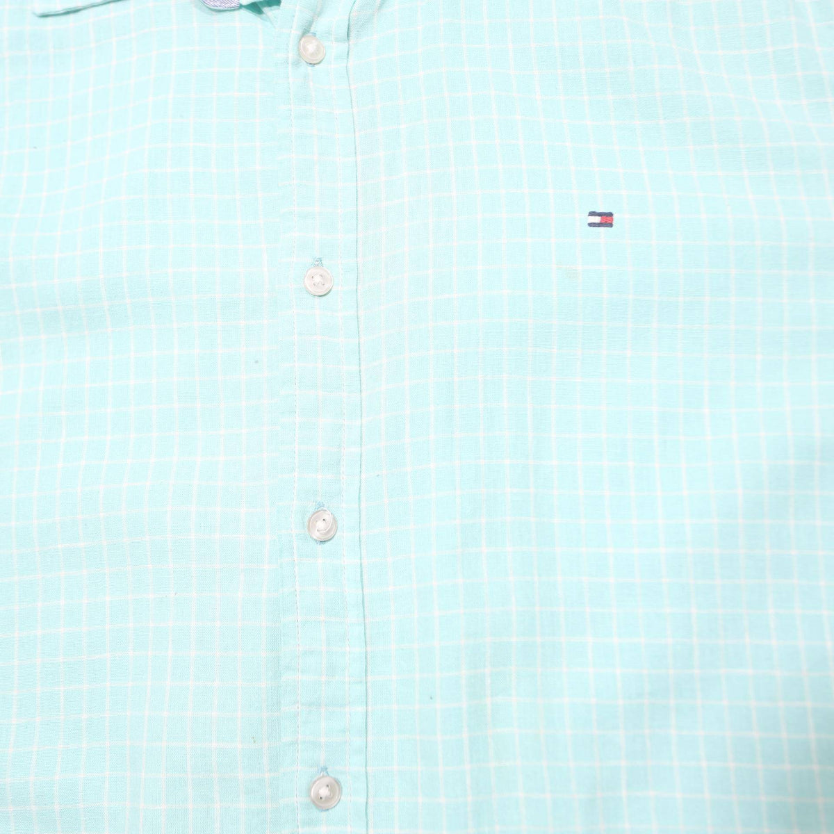 TOMMY HILFIGER Mens Blue Checked Shirt L Classic Cotton Long Sleeve Button
