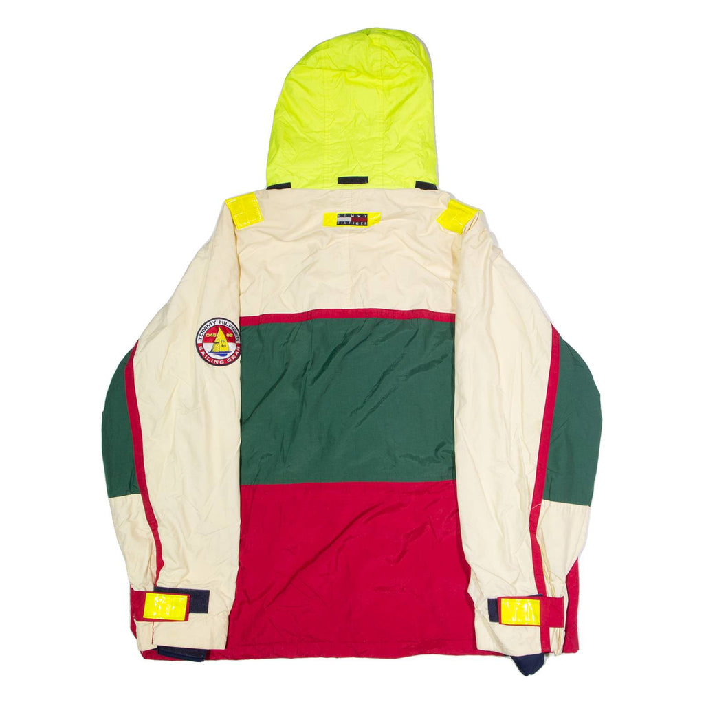 TOMMY HILFIGER Sailing Gear Mens Coat Cream 90s Hooded Colourblock 2XL