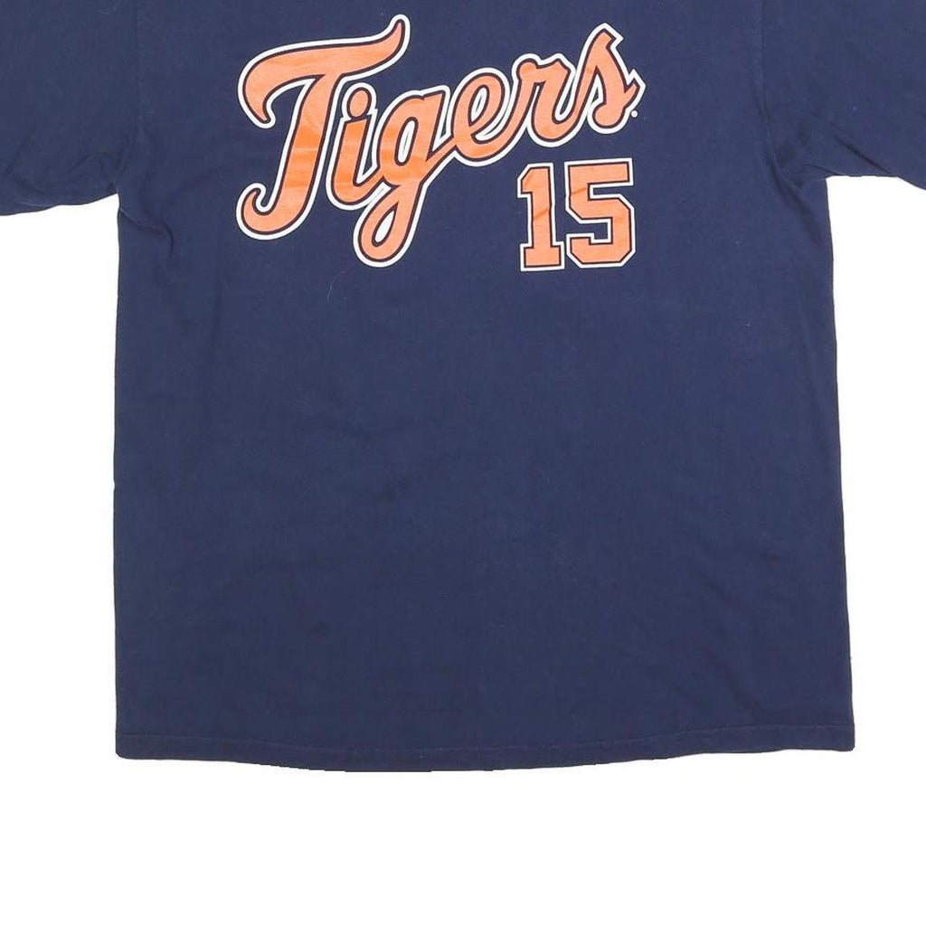 MLB Mens Blue Tigers 15 Graphic T-Shirt L Short Sleeve Crew Neck Cotton Blend