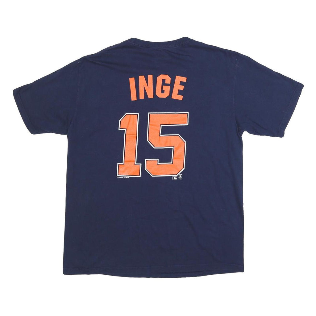 MLB Mens Blue Tigers 15 Graphic T-Shirt L Short Sleeve Crew Neck Cotton Blend