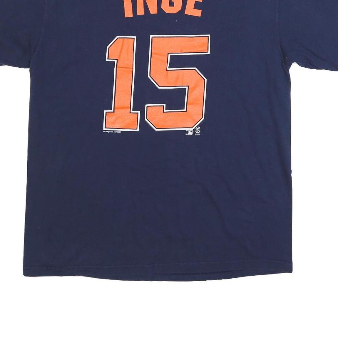 MLB Mens Blue Tigers 15 Graphic T-Shirt L Short Sleeve Crew Neck Cotton Blend