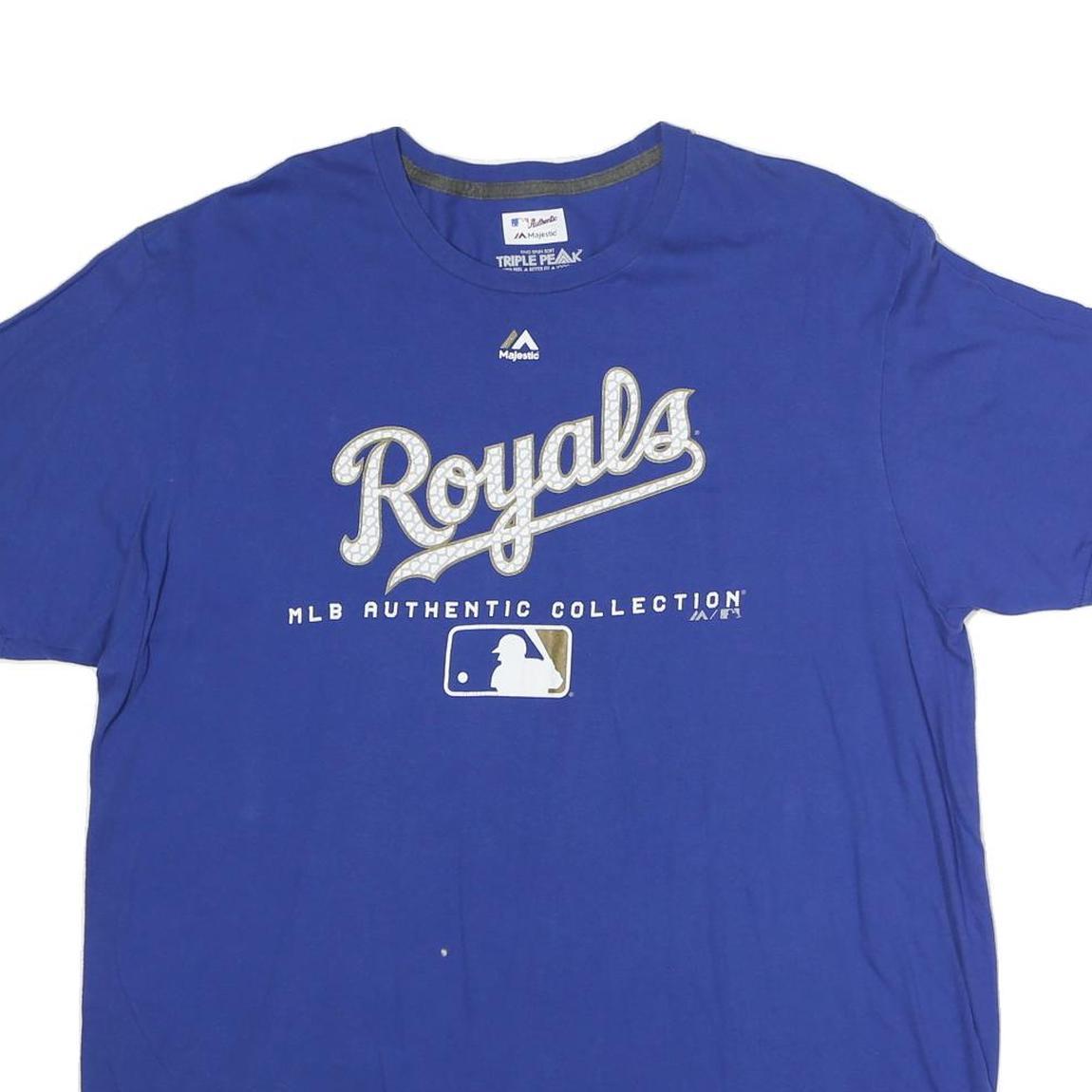 MAJESTIC Mens Blue Royals Cotton T-Shirt XL Crew Neck Short Sleeve MLB Authentic
