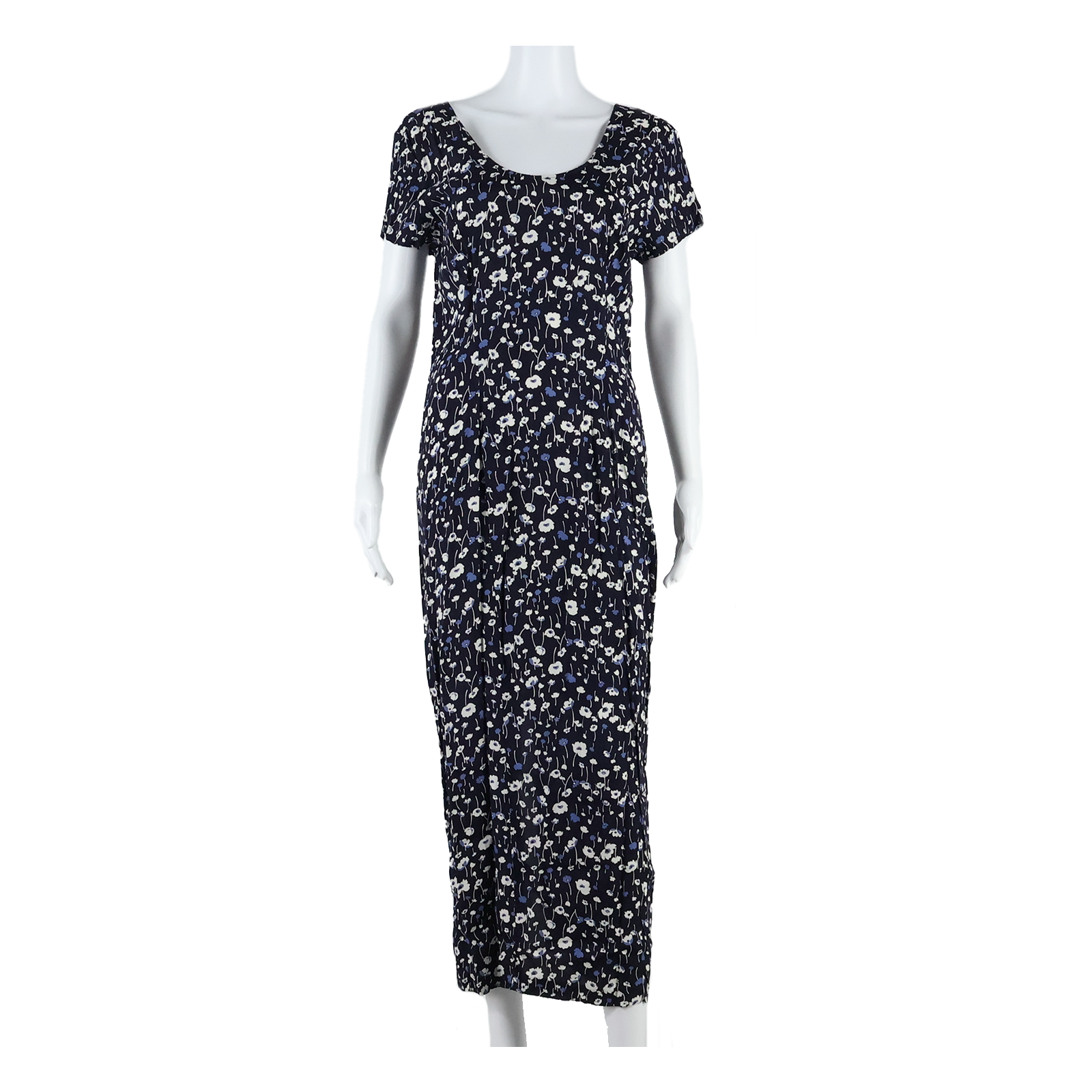 R-WEAR Womens Day Dress Blue Floral Short Sleeve Long M