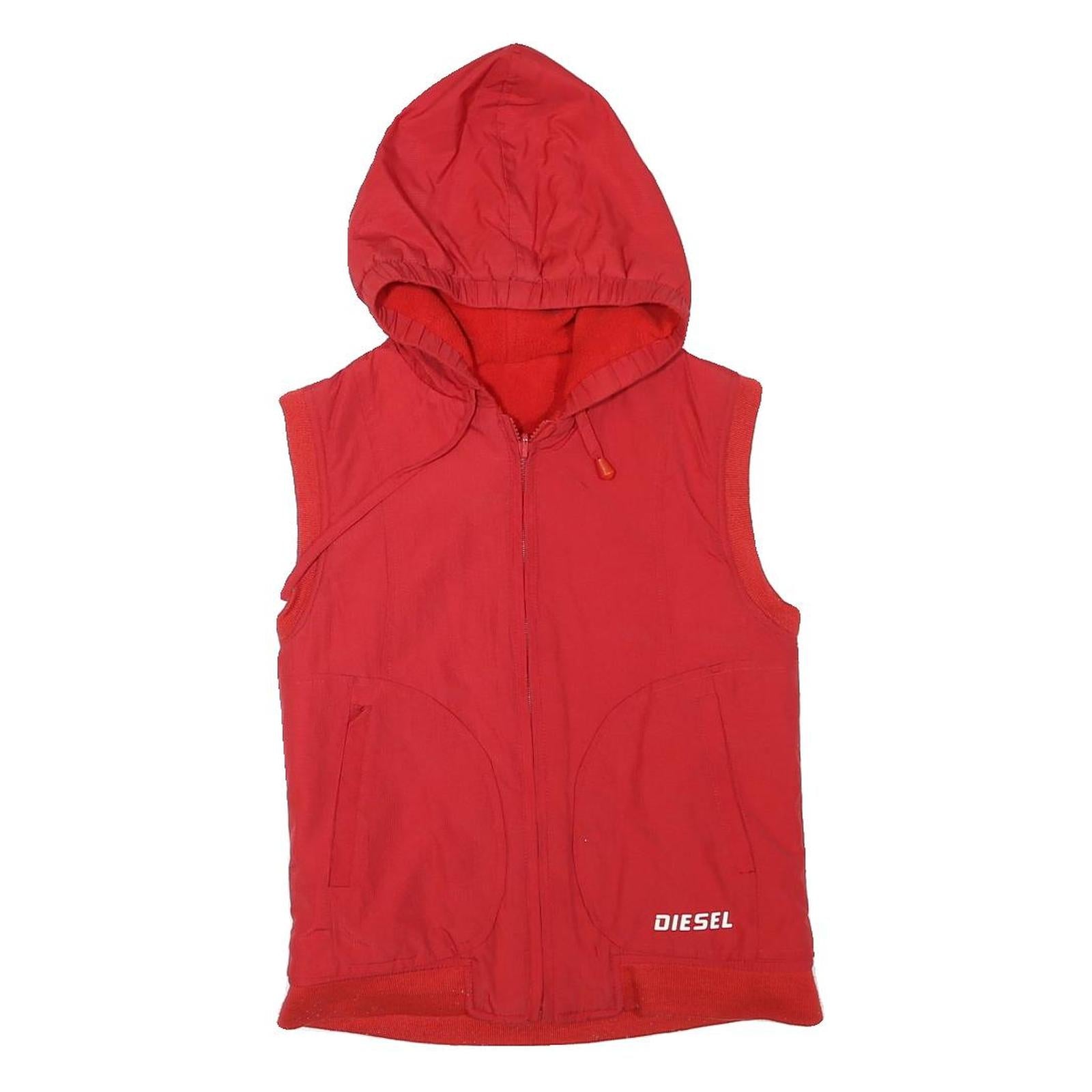 DIESEL Womens Red Sleeveless Hooded Jacket XS Polyester Blend Zip Plain Casual